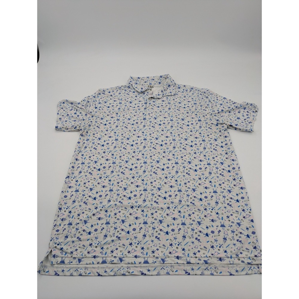 1764 Polo Shirt Men's Large Blue Lightweight Performance,‎ All-Over Print BBQ